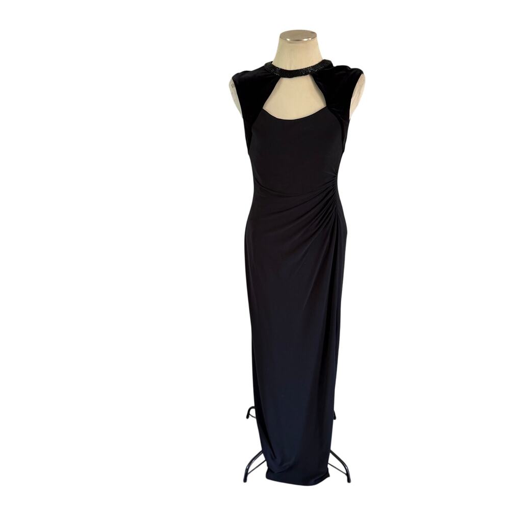 Lauren Black Beaded Velvet Key Hole Maxi Formal Gown Sz 8 Event Wedding Classy
